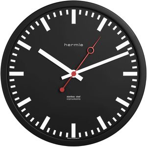 Hermle Wanduhr Grand Central 30471, Edelstahl, analog, Funkuhr, Ø 30 cm, schwarz