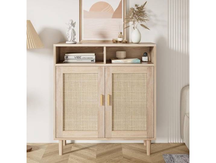 Buffet de Cuisine - PROMIRACAL - 80x40x92cm - Bois Aggloméré - Pieds Massifs - Style Bohème