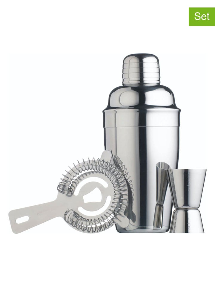 BarCraft 3tlg. Cocktailshaker-Set in Silber - onesize