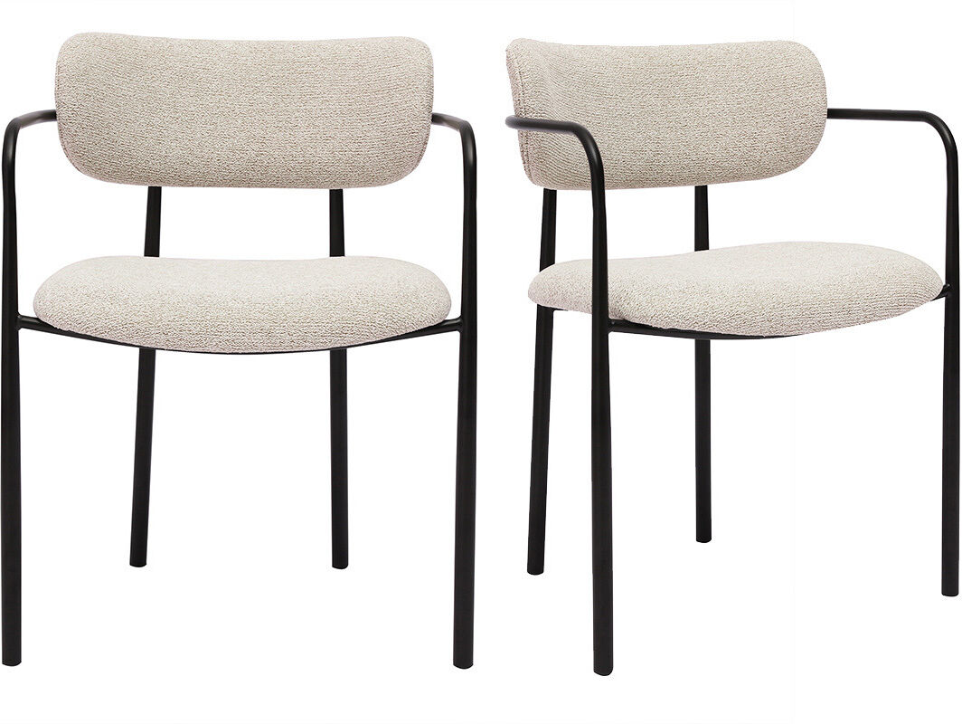Miliboo Texturierte Stoffstühle in Beige und Schwarzem Metall (2er-Set) SWIFT