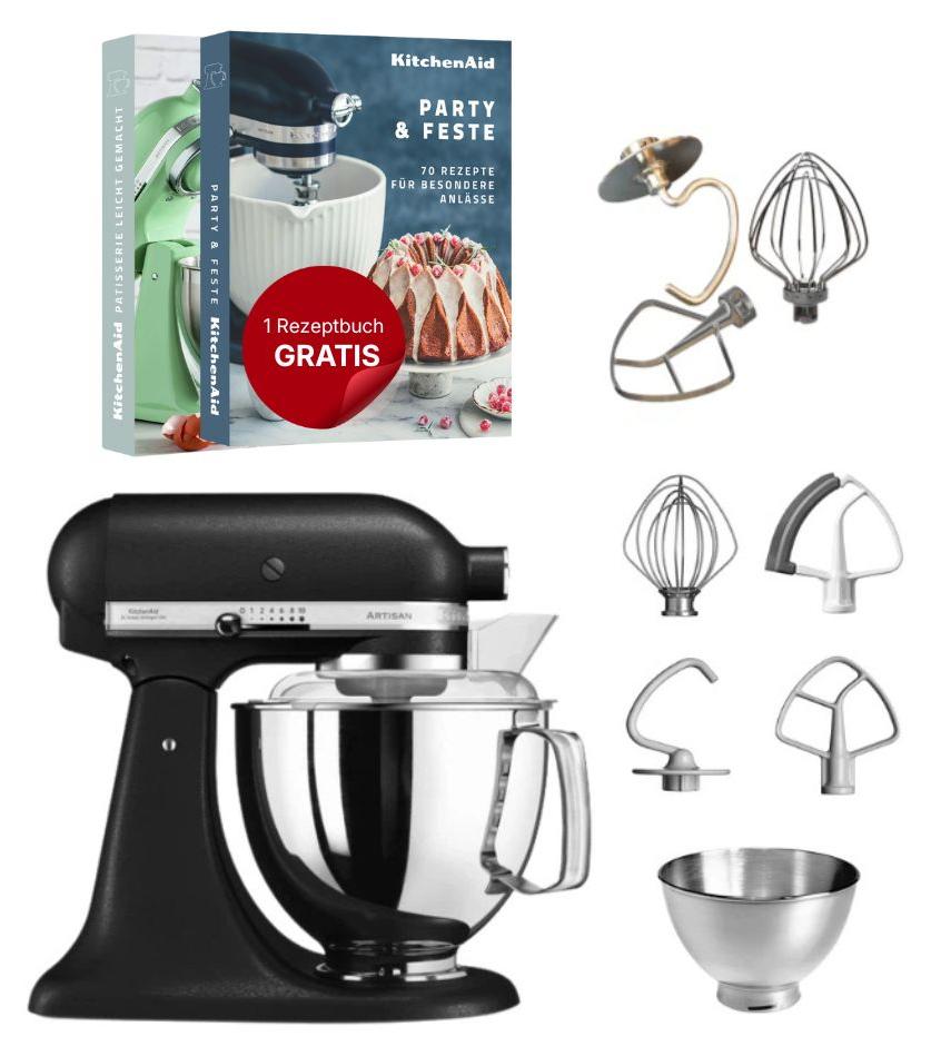 KitchenAid 4,8 L 5KSM175 Artisan Küchenmaschine inkl. TschimmHook Rührelemente Gusseisen Schwarz
