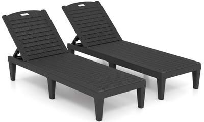 Costway Outdoor PP Chaise Lounge Chairs Set of 2 with 4-Position Adjustable Backrests-Black