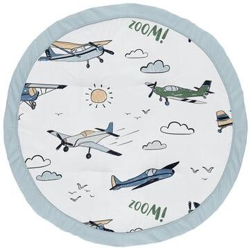 Sweet Jojo Designs Vintage Airplane Boy Baby Tummy Time Playmat Green Blue Yellow Airplanes Plane Transportation Clouds Sun Sky