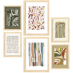 POSTER Set Mit 6 Drucken Von Muster 2 In Der Sammlung Von Ethnischenabzügen Dekorative Für Zuhause Wandkunstdruck A3 & A4 Rahmen Aus Hellem Holz