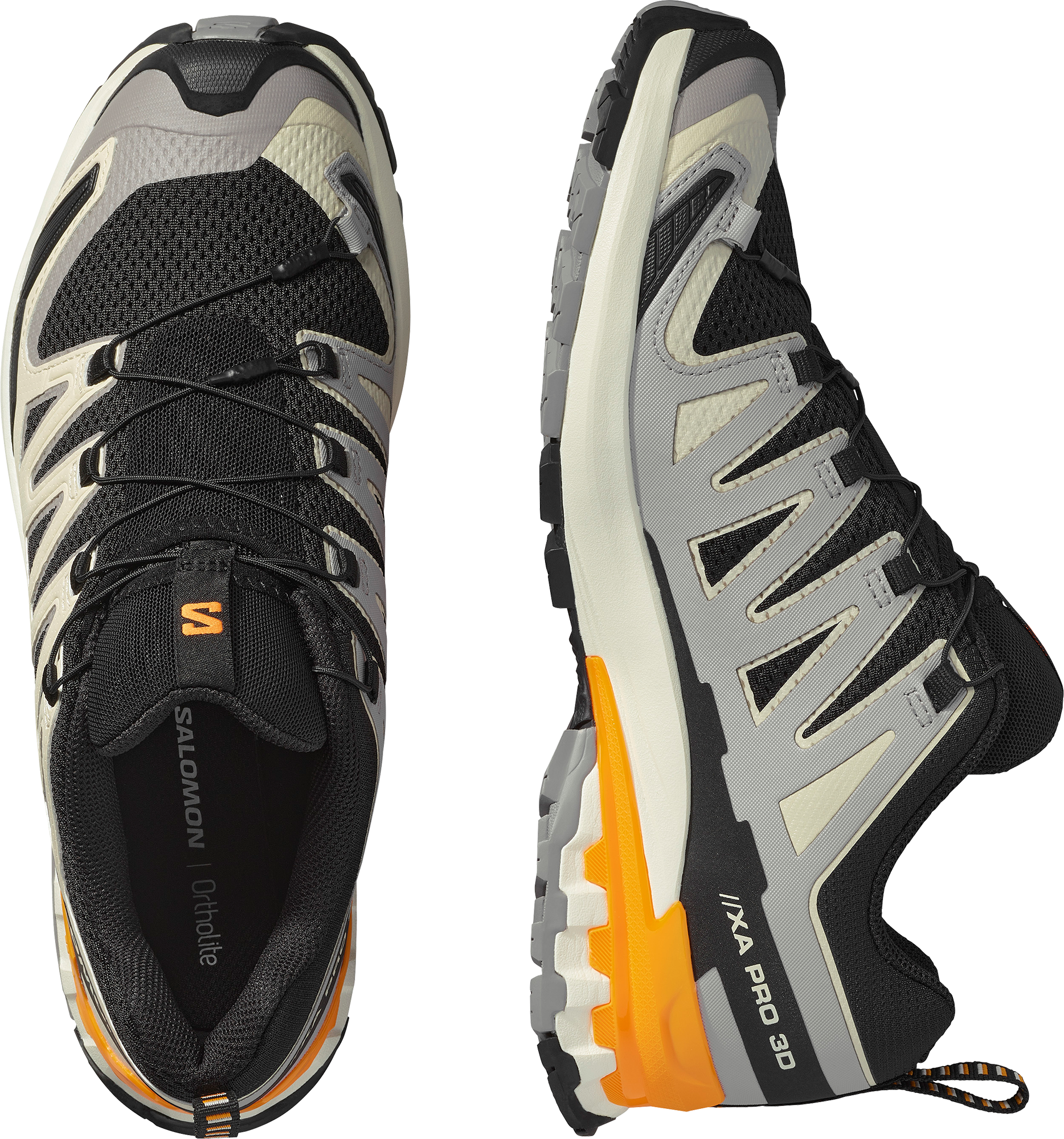 Trailrunningschuh SALOMON "XA PRO 3D V9", Herren, Gr. 49, Textil, schwarz (schwarz, gull, turmeric), Synthetik, Textil, Schuhe Trailrunningschuh, für mehr Grip