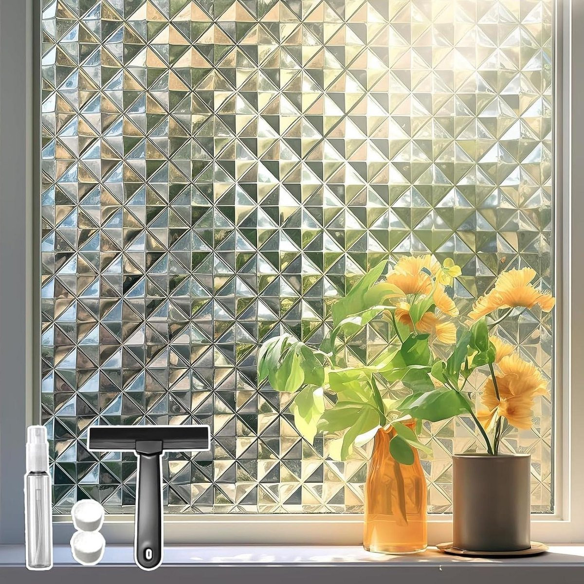 Wit Privacy folie met 3D-effect voor raamdecoratie, 44 x 200 cm