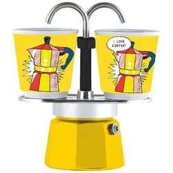 Bialetti Mini Express - Espressokocher-Set - gelb + 2 Becher in Roy Lichtenstein-Design