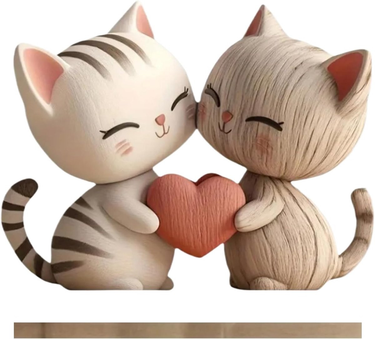 Romantisch paar houten kattenbeeldjes voor interieurdecoratie - Hoogte: 10 cm