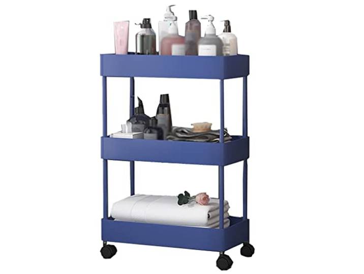 Rollwagen, Schmaler ausziehbarer Wagen Küche schmale Spalten(/Blue,3 Tier)