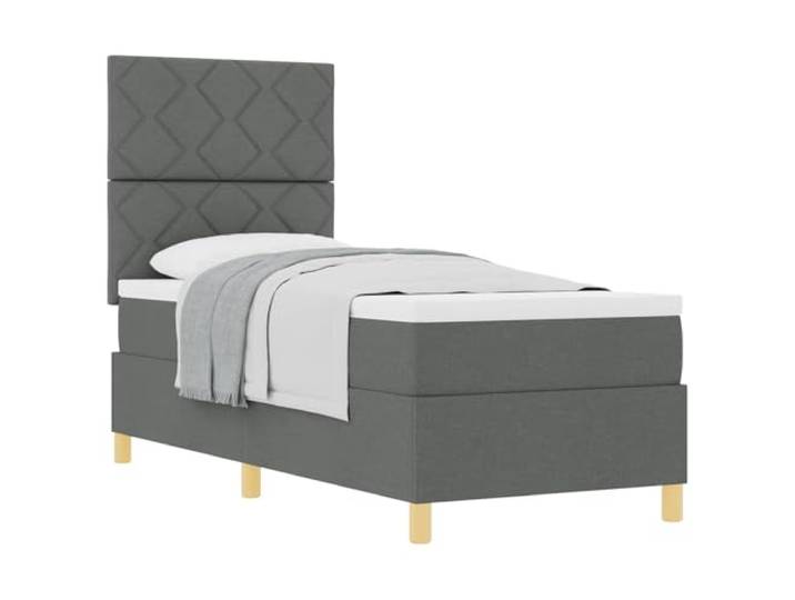 KTHLBRH Boxspringbett mit Kopfteil dunkelgrau 80 x 200 cm Stoff Kopfteil in zwei Höhen verstellbar, Lattenrost aus Holz, Taschenfederkernmatratze, Holzbeine, Stoff