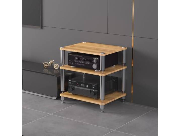 YHTCSXMD HiFi Rack, 1–4 Ebenen Audio Rack HiFi Regal aus Holz 50-mm-Edelstahlstützen, Holzplatten und Entkopplungsspitzen für Verstärker und Player; für Wohnzimmer und Hi-Fi-Bereich