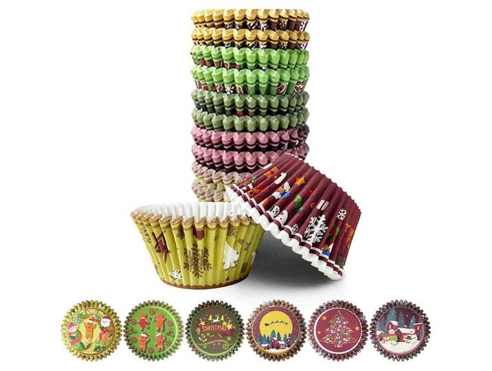 Muffinförmchen 300 Stück Set Weihnachtsmotiv Mini, Mehrfarbig, Papier, 3.1x2.1x3.1 cm, Backen & Backzubehör, Backformen, Muffinformen