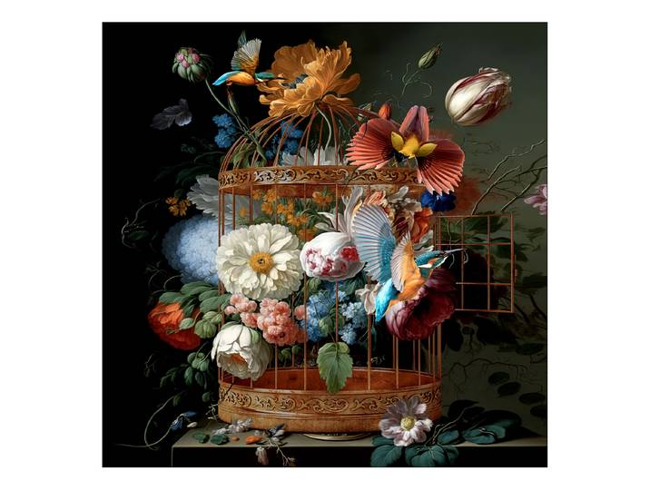 Tableau verre Birds And Flowers Matériau : Verre Motif : Floral Motif : Animal, Fleurs Type de verre : Verre clair Blanc/Marron/Noir 20 x 20 x
