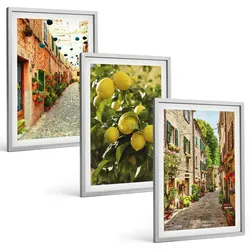 BILDER SET 3er Set - 40x60 cm Silberner Rahmen - Straßen mit Zitronenblüten im Hintergrund
