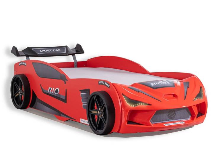 Aileenstore Autobett Rio II, Kinderbett 90 x 200 cm, inkl. Lattenrost, Heckspoiler LED-Beleuchtung