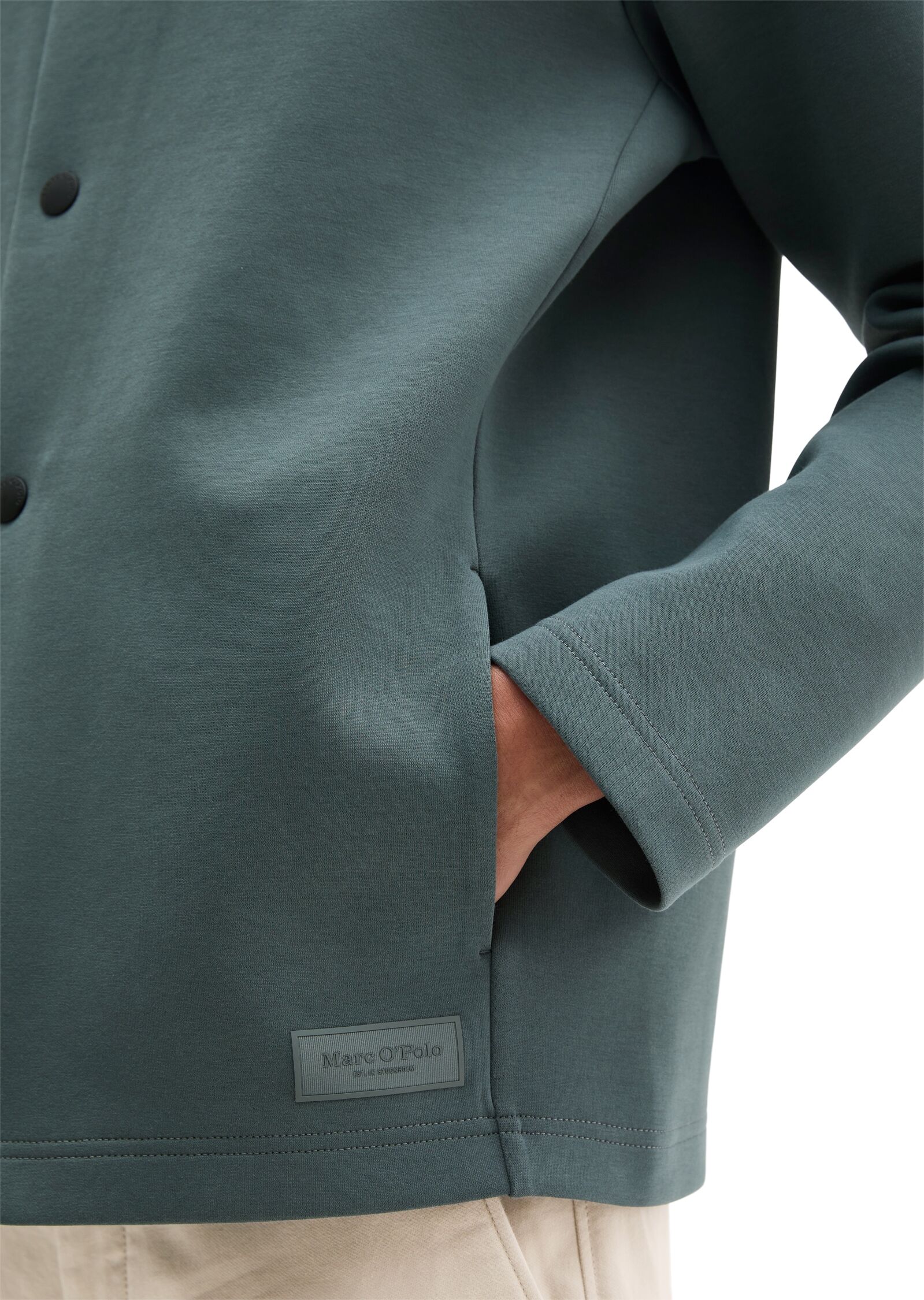 Marc O' Polo Sweatjacke MARC O'POLO, Herren, Gr. XL, grün (skipping stone), Sweatware, Obermaterial: 75% Baumwolle, 20% Polyester, 5% Elasthan, regular fit normal, Sweatjacken Sweatjacke, regular aus Scuba-Interlock skipping stone XL
