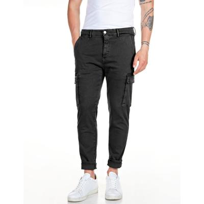 Cargohose REPLAY "JAAN", Herren, Gr. 33, Länge 30, schwarz, Web, Obermaterial: 91% Baumwolle, 6% Elastomultiester, 3% Elasthan, slim fit lang, Hosen Cargohose, Hyperflex