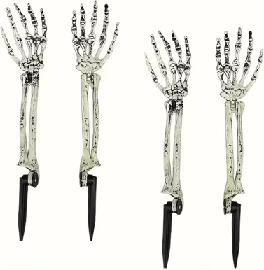 Inspire Curations Skeleton Bone Garden Stakes Halloween Yard Stakes Skull & Hand Ground Decorations For Spooky Outdoor Displays 4pcs Hand