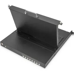 Digitus Modulare Konsole mit 19 TFT48,3cm 8Port KVM Touch 8 x HDMI, HD Auflösung, GE Tastatur, KVM Switch, Schwarz