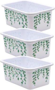 Teacher Created Resources Eucalyptus Small Plastic Storage Bin, Pack of 3