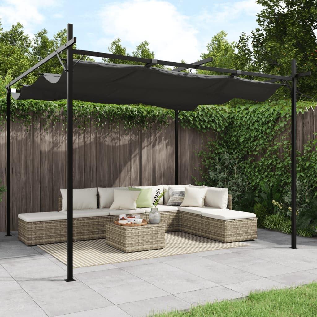 Anthrazitfarbene Pergola mit Schiebedach, 295x292x230 cm
