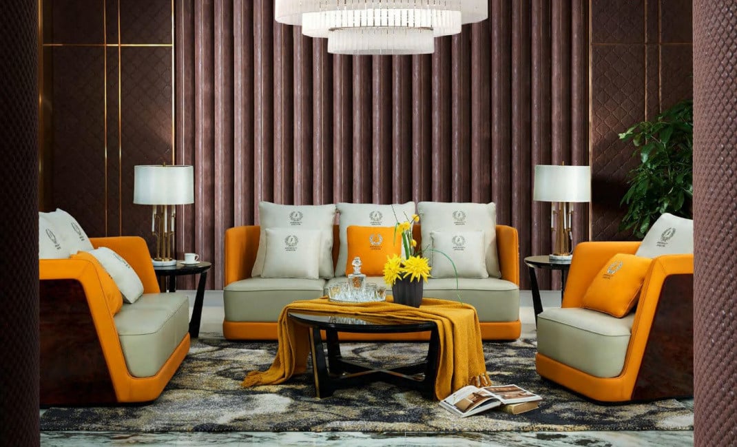Luxe 4-delige loungebank set met hoekbank, ottoman en salontafel in moderne stijl