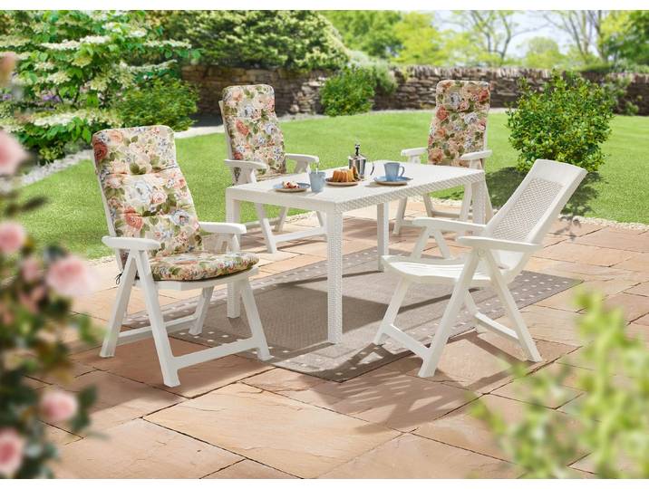 Gartenmöbel-Serie mit attraktivem Rattan-Dekor, Weiss, Tisch Rechteckig