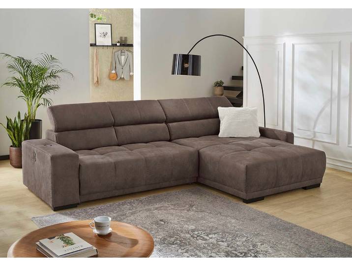 Ecksofa JOCKENHÖFER GRUPPE Le Mans L-Form, B: 320 cm, mit 30 cm elektr. Sitztiefenverstellung , braun (dunkelbraun), B:320cm T:110cm, Korpus: 100% Polyester;Kissen: 100% Polyester, Sofas, Ecksofa, Kopfteilverstellung, induktive Ladestation, USB-Anschluss & Zierkissen