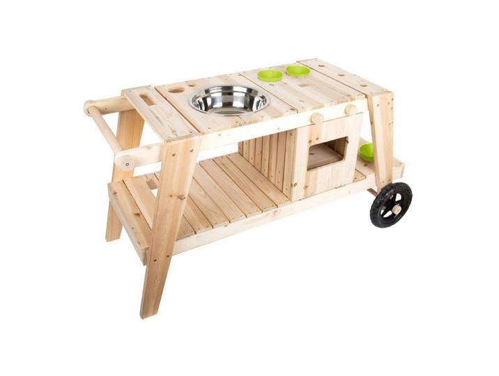 Small Foot Spielküche Matschküche Holz, Holz Matschküche Outdoorküche mit Rädern ab 3 Jahren