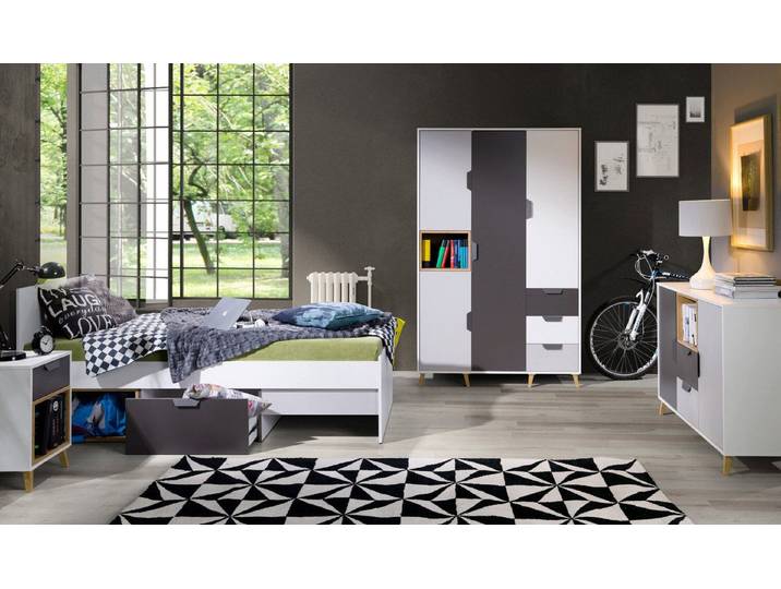 ROYAL24_MARKT Jugendzimmer-Set Joker Jugendzimmer-Set 3-teilig mit Kleiderschrank, (Set, 3-tlg)