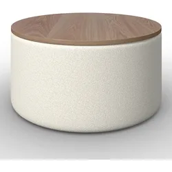 Couchtisch Elliot Weiß Bouclé mit Stauraum rund