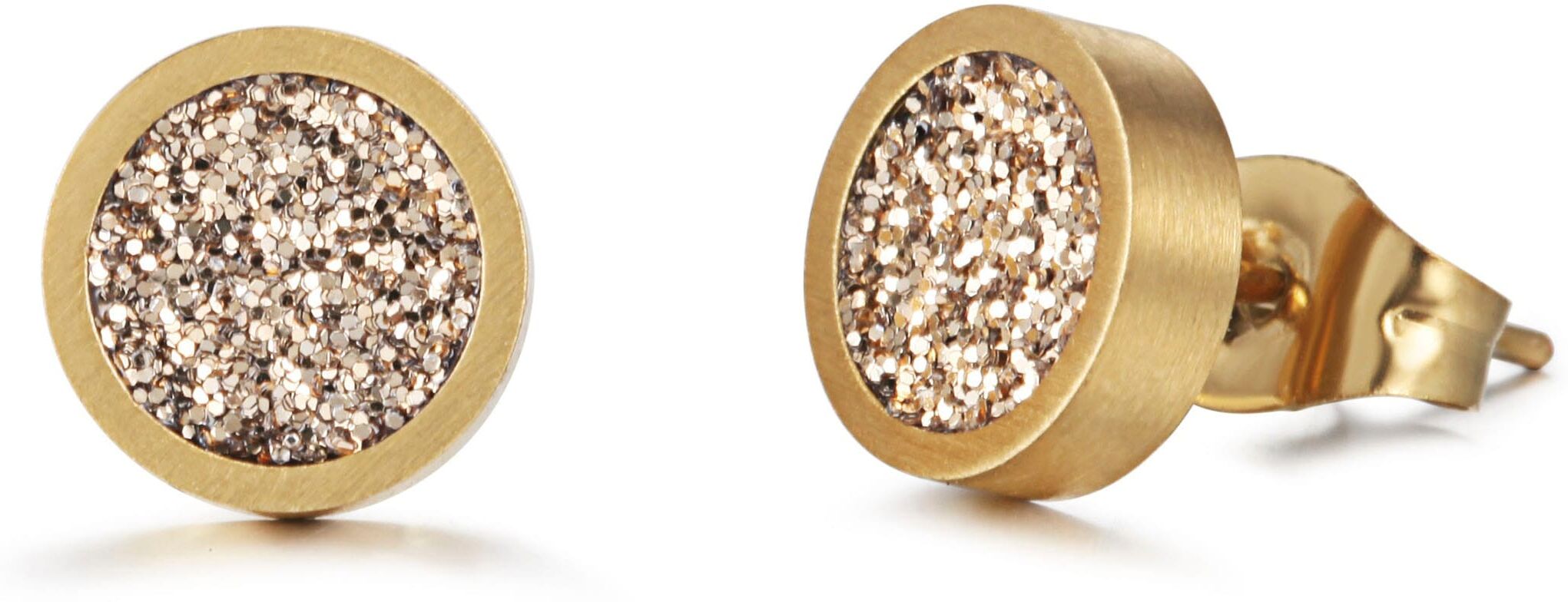 Paar Ohrstecker KINGKA "Stardust", gold (gelbgoldfarben), Ohrringe, Damen, 8mm, Edelstahl, Paar Ohrstecker gelbgoldfarben 8mm, Edelstahl