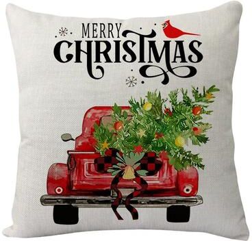 Uplift Treasures Merry Christmas Linen Pillow Cover With Deer And Tree Design 15
