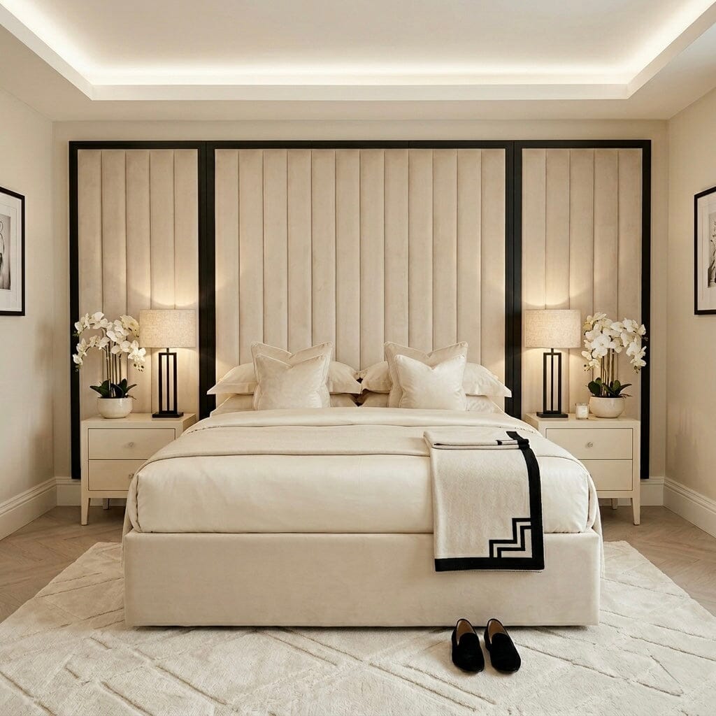 Valentina Praline & Black Channelled Headboard with Wings, Double