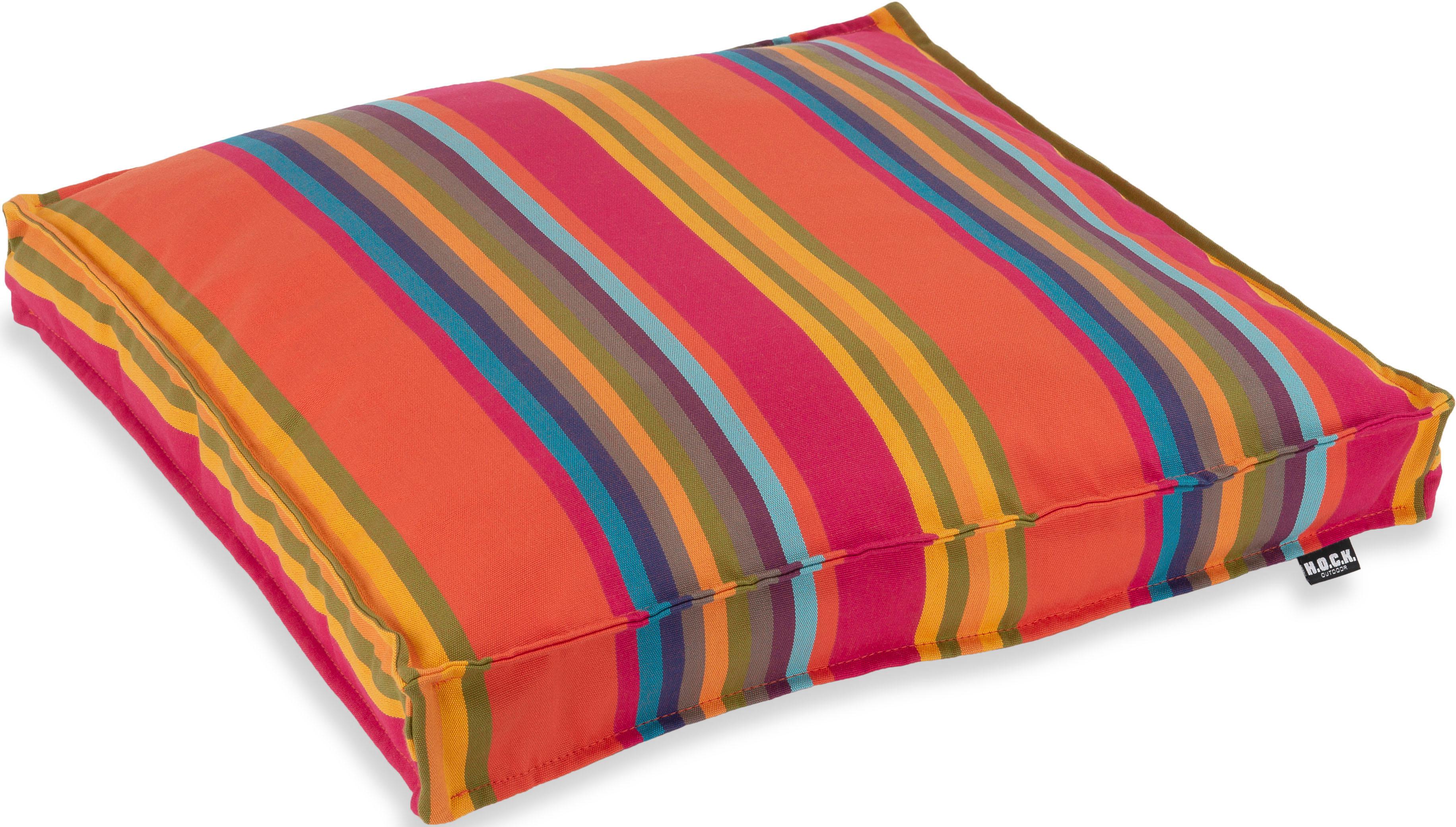 Sitzkissen H.O.C.K. "Yucatan", bunt (bunt, orange, gestreift), B:50cm H:5cm L:50cm, Kunstfaser, Dekokissen_Sitzkissen_Kissenhüllen, Sitzkissen, mit bunten Streifen bunt, orange, gestreift B/L: 50cm x 50cm, 1 Stk.