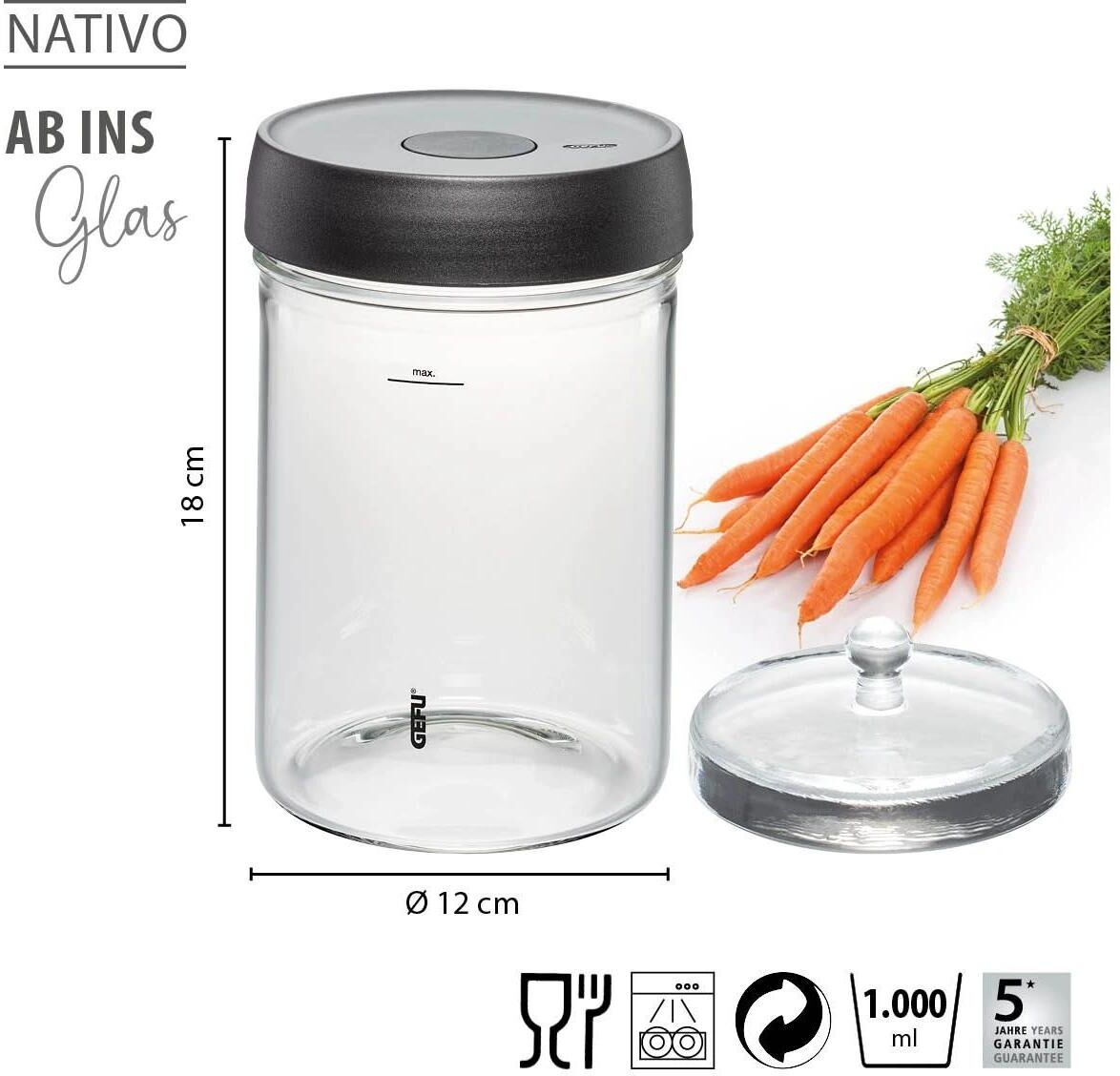 Vorratsglas GEFU "Nativo 1 L", transparent, Lebensmittelaufbewahrungsbehälter, Vorratsglas transparent Einheitsgröße