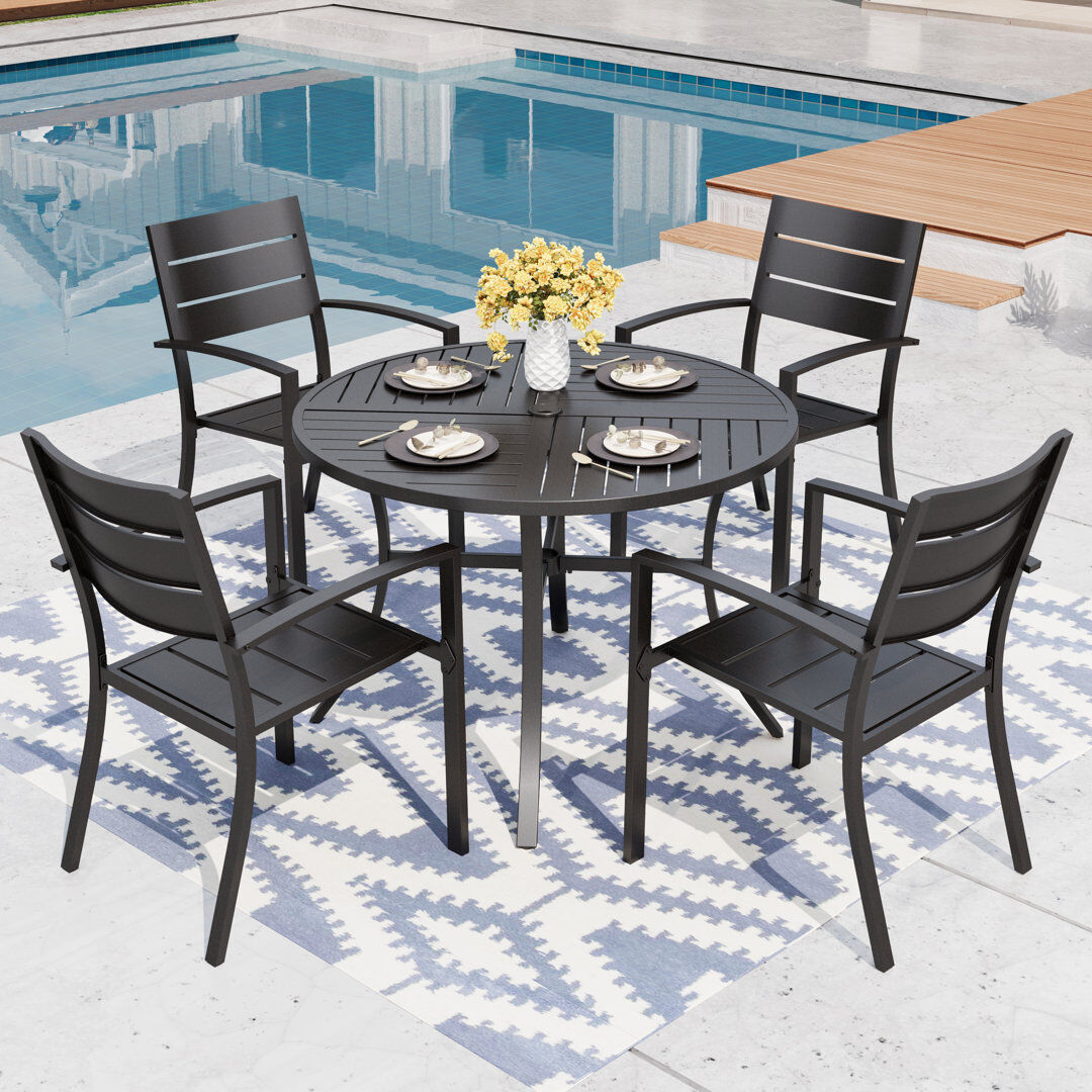 Dakota Fields 4 - Person Patio Dining Set with Round Table Black 4