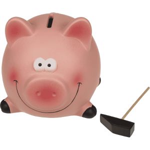 Out-of-the-Blue Sparschwein Schwein mit Stall, rosa, mit Deckelverschluss & Hammer, aus Keramik, 17 cm