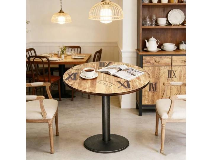 Table de bistrot Rond 70x70x75cm VIVOLILV Style rétro en bois et métal Tables de Cuisine de Bistro Table à Manger Bar Café