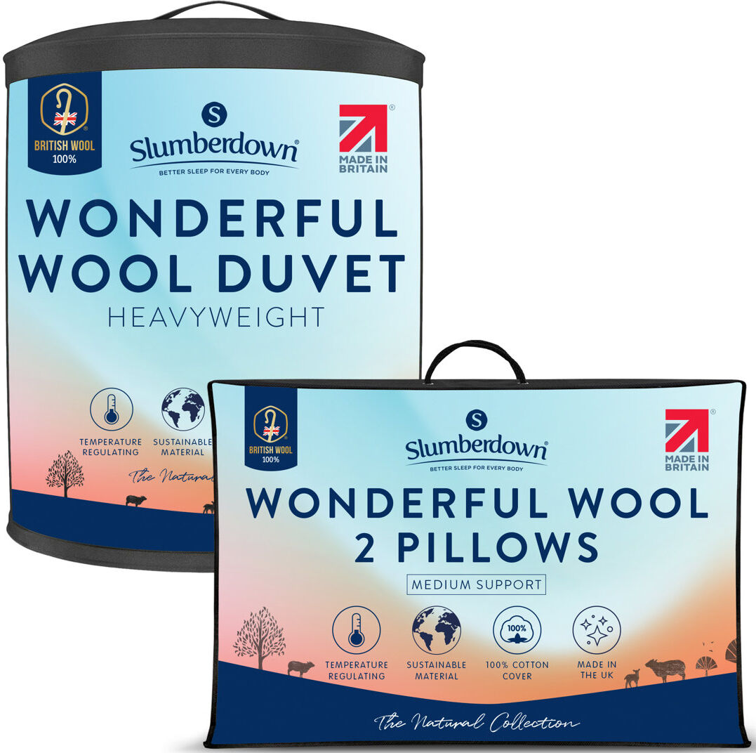 Slumberdown Wonderful Wool Duvet, 2 Medium Pillows, Heavyweight White King