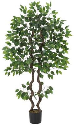 Garvee 4/5/6 ft Curved Trunk Faux Ficus Tree - Indoor Artificial Silk Plant for Home Office Living Room Decor