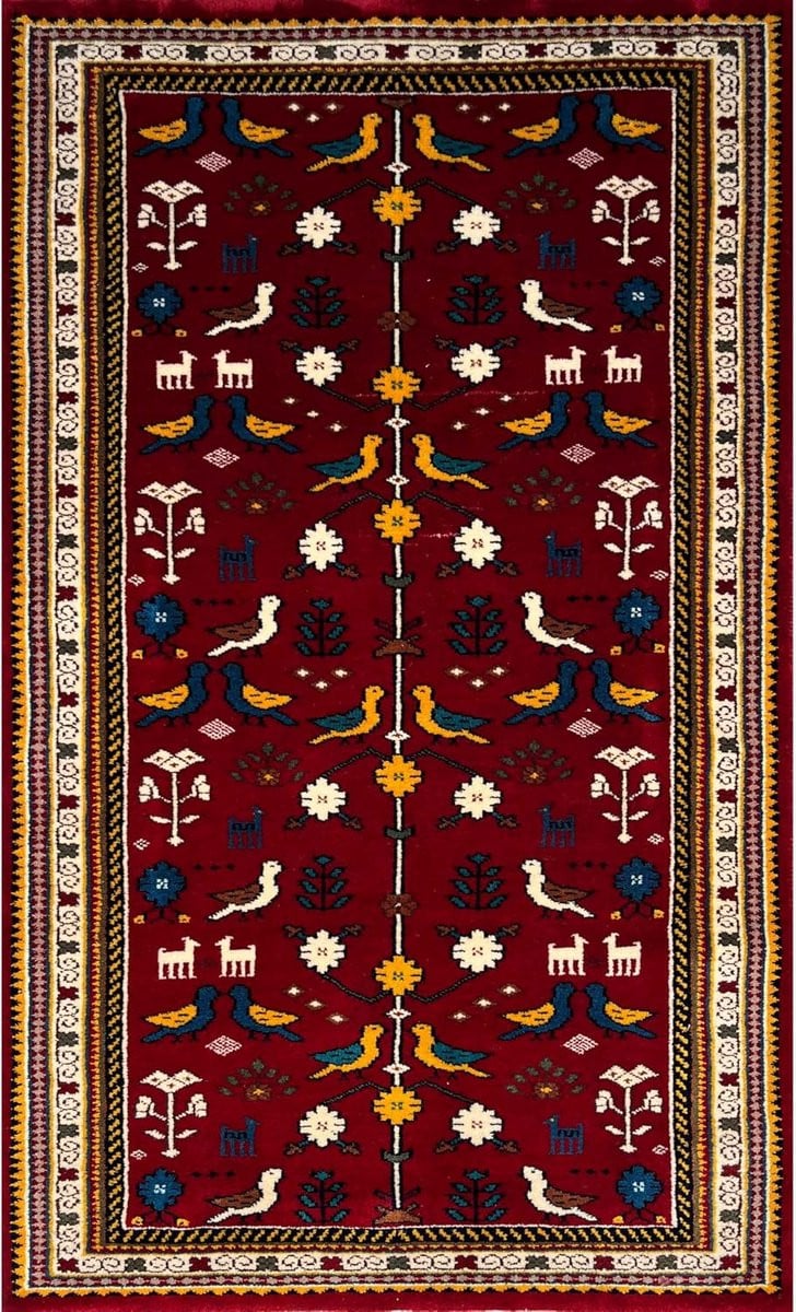Traditioneel handgeknoopt wollen tapijt met duifmotief, B: 91 cm x D: 152 cm