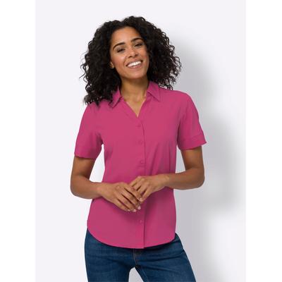 Hemdbluse CLASSIC BASICS, Damen, Gr. 44, pink (fuchsia), 100% Polyester, unifarben, V-Ausschnitt, Blusen Hemdbluse