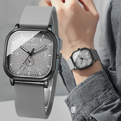 Perfect Picks Market Fashion Square Silicone Strap Watch For Men & Women Casual Quartz Sports Watch black