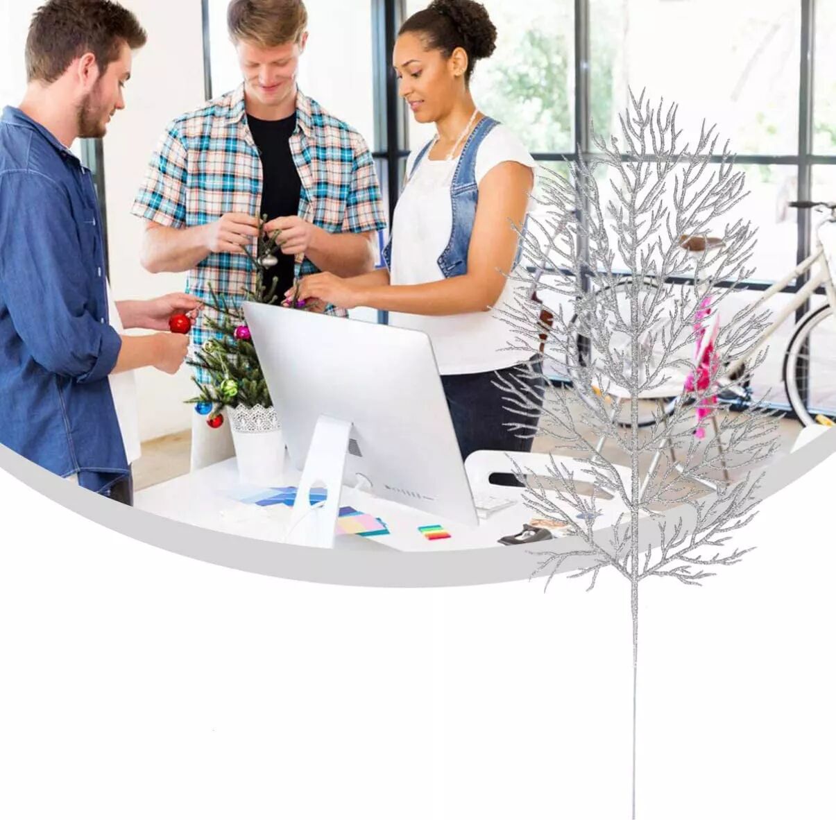 INF Feuilles artificielles en filigrane Décoration de Noël Lot de 5 Argent