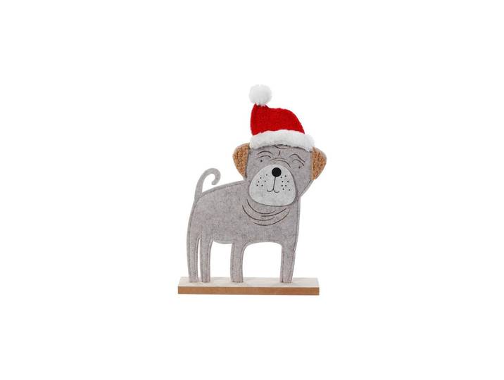 Weihnachtsfigur Aufsteller Mops, 31 cm Hund , grau, H:27cm, Holz, Dekofiguren, Weihnachtsfigur