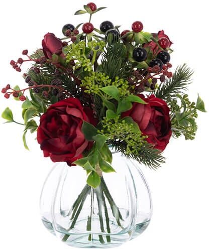 Floralsilk Cabbage Rose & Berries in Vase