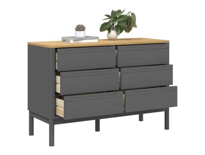 Commode - MXZZAND - FLORO - Bois de pin massif - 6 tiroirs - Gris