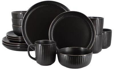 Elama Leo 16 Piece Stoneware Dinnerware Set In Black