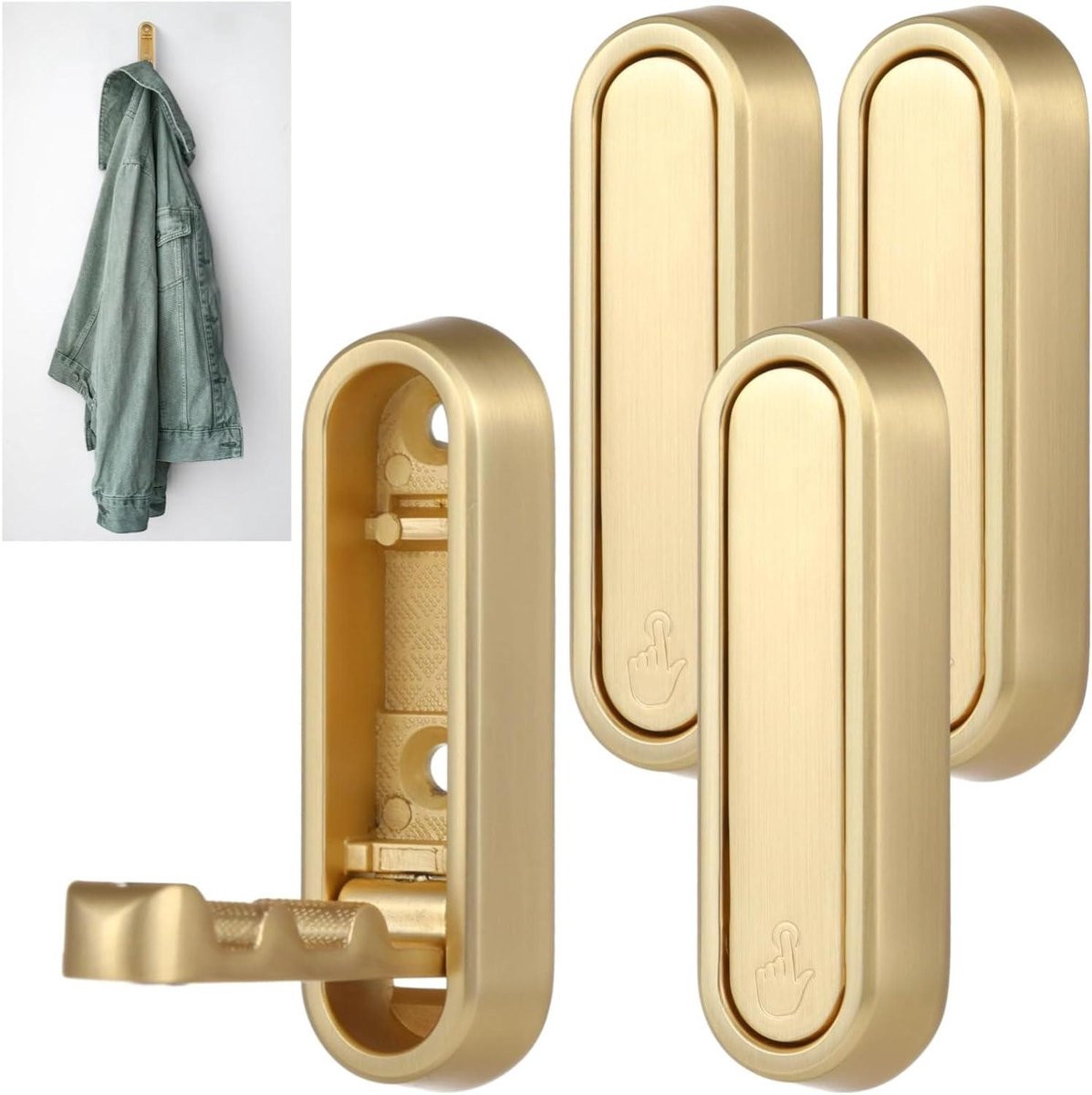 Set van 4 opvouwbare wandhaken met vergulde afwerking in goud